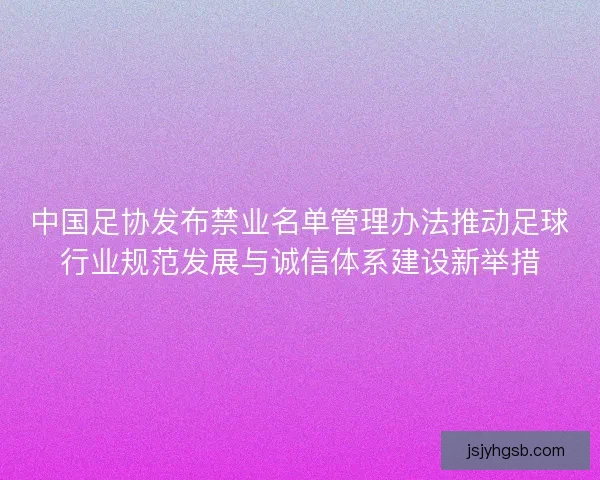 中国足协发布禁业名单管理办法推动足球行业规范发展与诚信体系建设新举措 中国足协发布禁业名单管理办法推动足球行业规范发展与诚信体系建设新举措